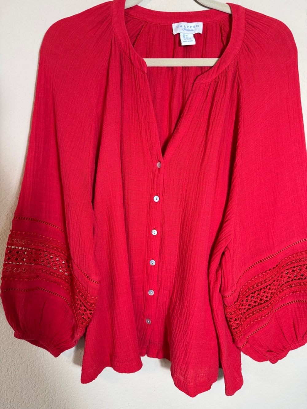 Calypso St. Barth Oversized Gauze Top 2X Boho Resort Blouse - Picture 2 of 8